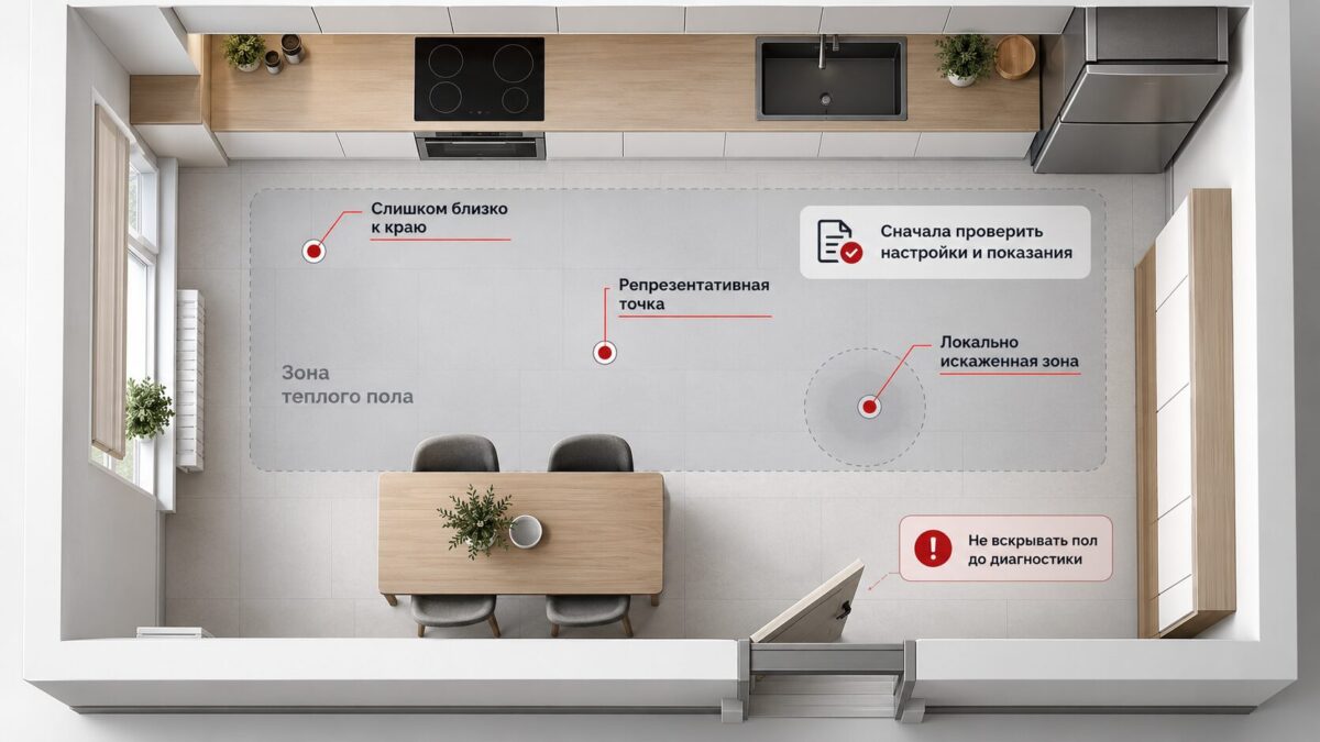 Схема диагностики неудачного расположения датчика теплого пола